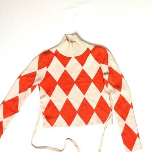 Nasty Gal Harlequin Diamond Cropped Knit Orange and Cream Argyle Sweater Sz 4